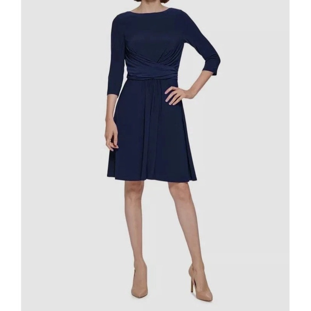 New $99 Tommy Hilfiger Women's Size 14 3/4-Sleeve Wrap-Waist Fit & Flare Dress
